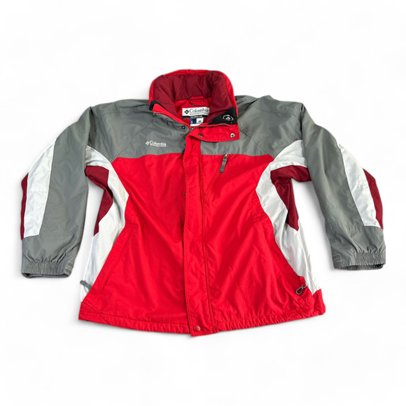 Columbia Jacket Adult LARGE Red White Gray Core Interchange Parka Hood Gorpcore - Picture 1 of 13